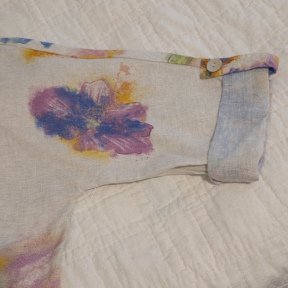 NWT Ali Miles Top Linen & Cotton Watercolor Floral Artsy Lagenlook Womens Large - Picture 15 of 16